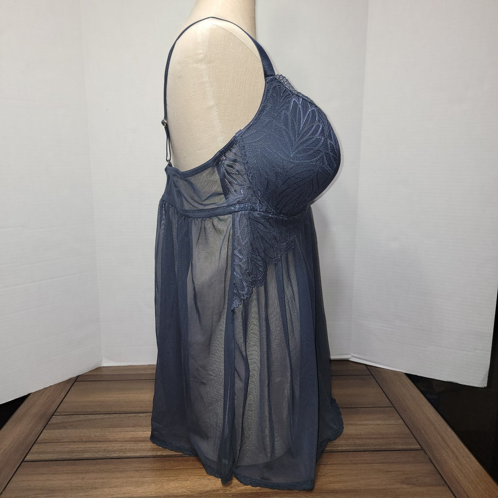 Daisy Fuentes Dark Navy Lace Sheer Babydoll Lingerie - Size 2X