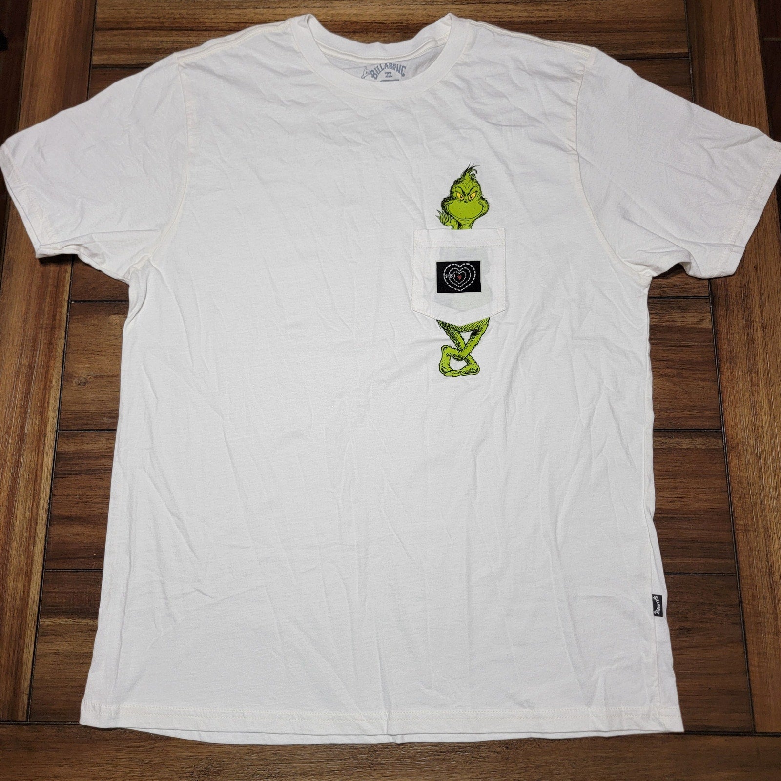 Billabong x Dr. Seuss Unisex White Tee The Grinch Heart on Pocket - Size XL