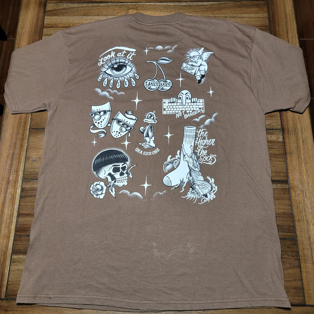 Foos Gone Wild Brown Unisex Tee w/ Tattoo Inspired Graphics - Size XL