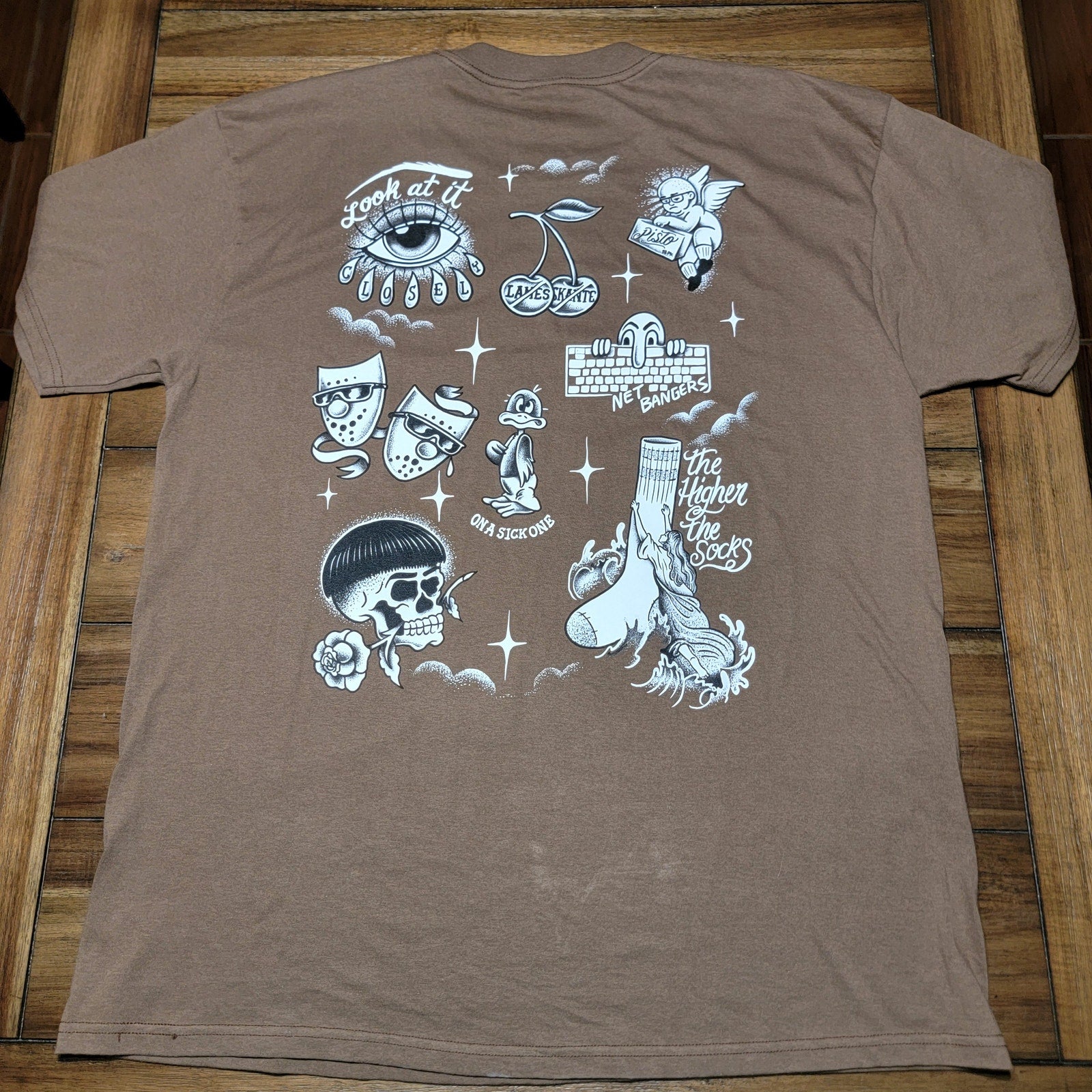 Foos Gone Wild Brown Unisex Tee w/ Tattoo Inspired Graphics - Size XL