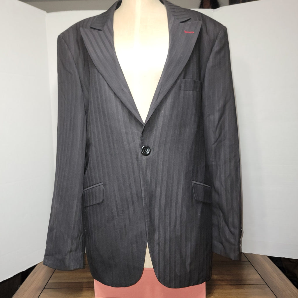 Artine Black Pinstripe 1-Button Suit Blazer w/ Bling Skull on Back - Size XL