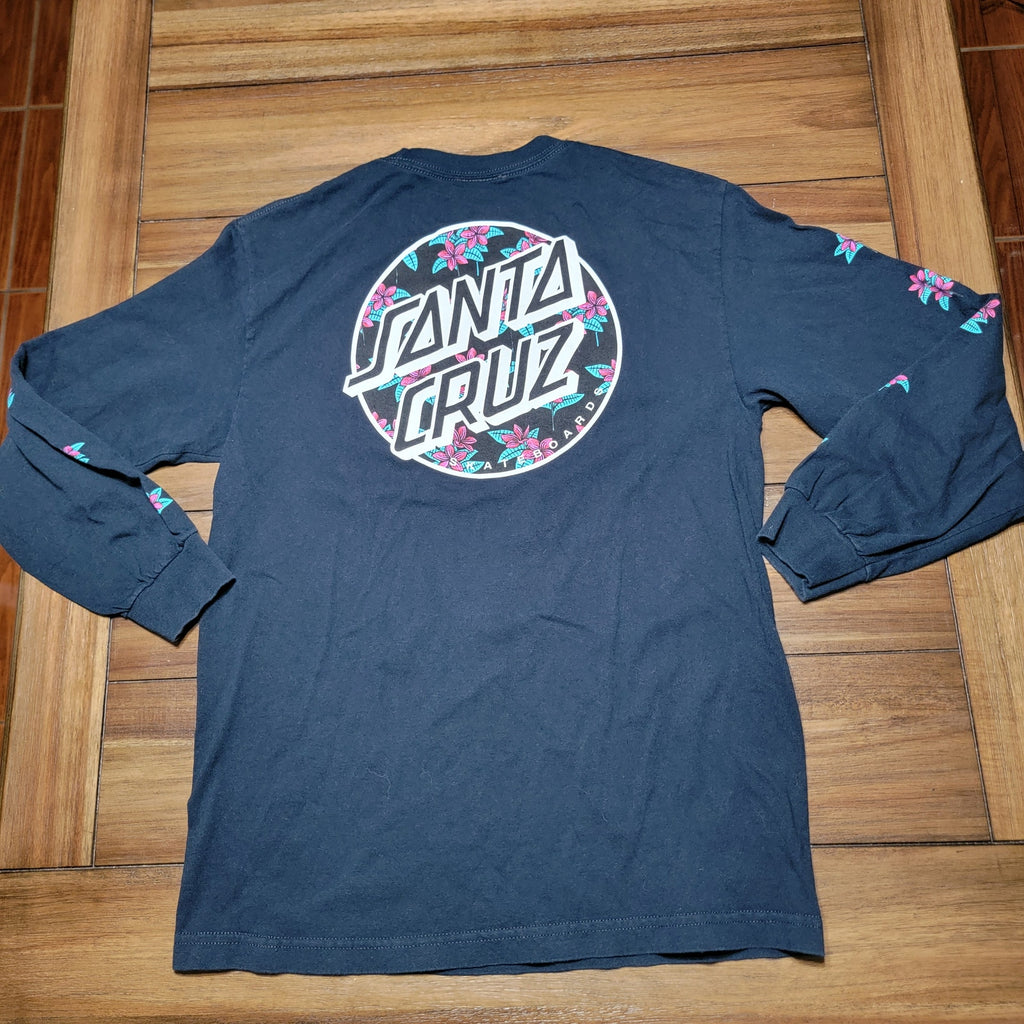 Santa Cruz Black LS Unisex Tee Plumeria Flowers - Size Medium