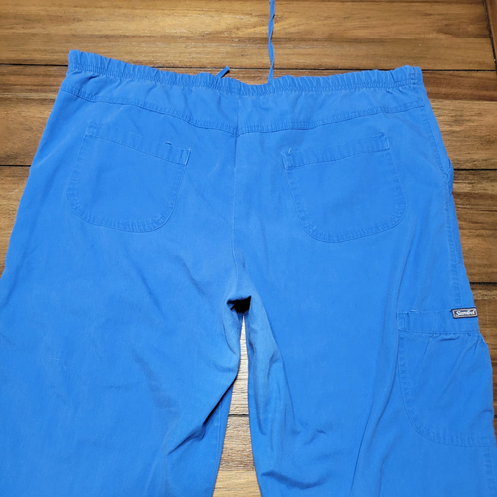 2 Pc Sanibel Scrubs Ladies Blue V-Neck & Draw String Pants - Size Small