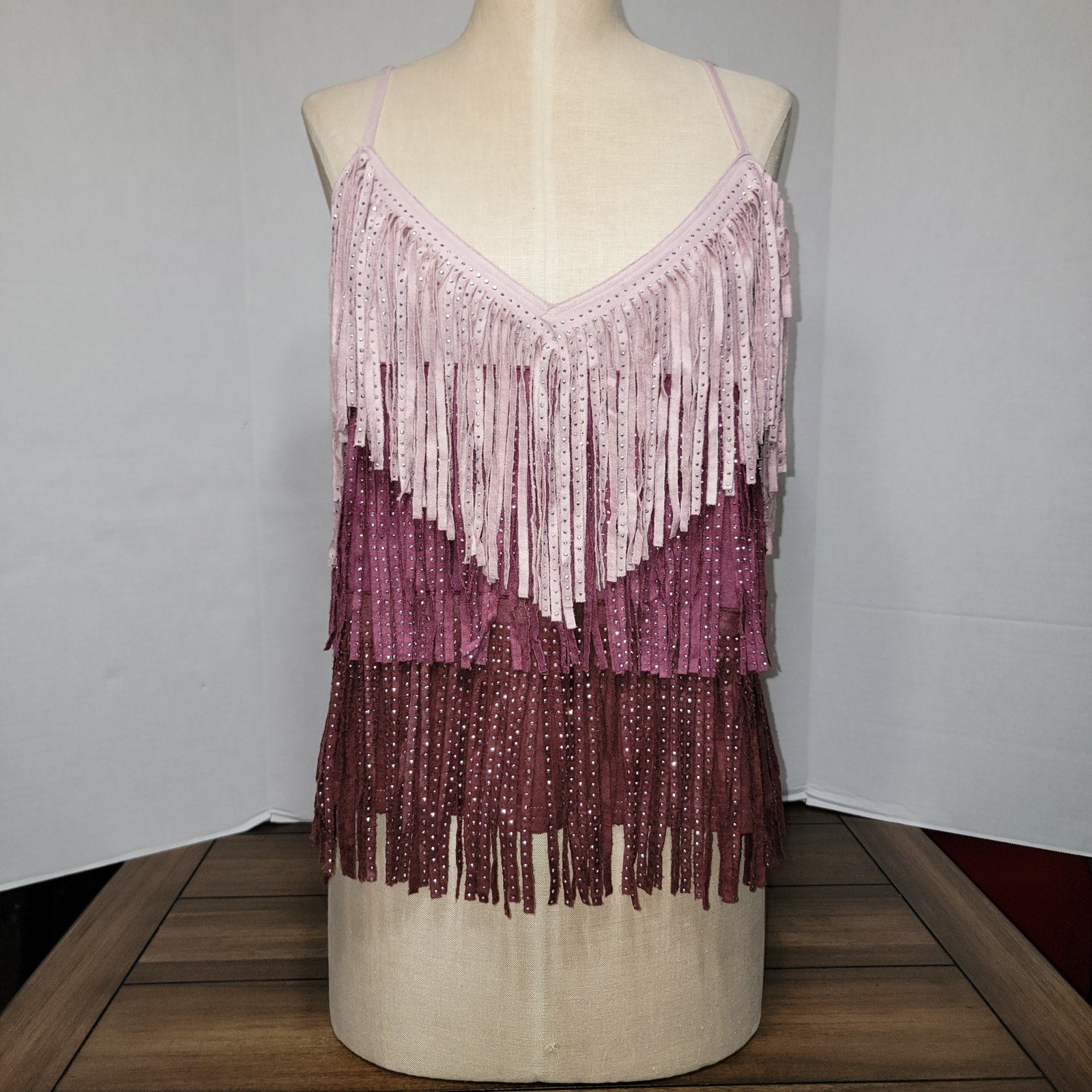 Main Strip Purple Faux Suede Fringe Tank w/ Bling - Size Large
