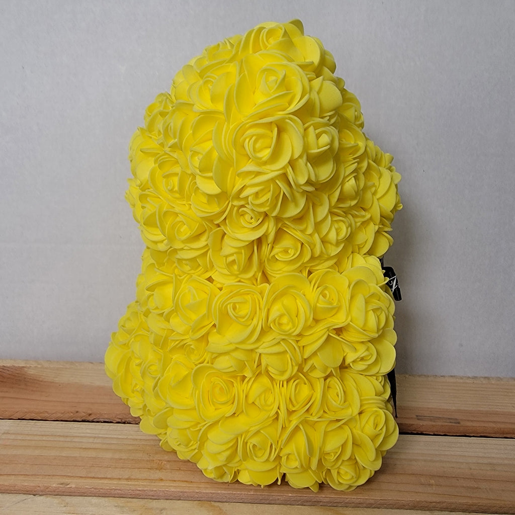 Yellow Foam Rose Teddy Bear w/ "Just For You" Ribbon