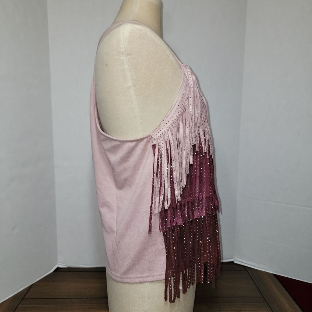 Main Strip Purple Faux Suede Fringe Tank w/ Bling - Size Large