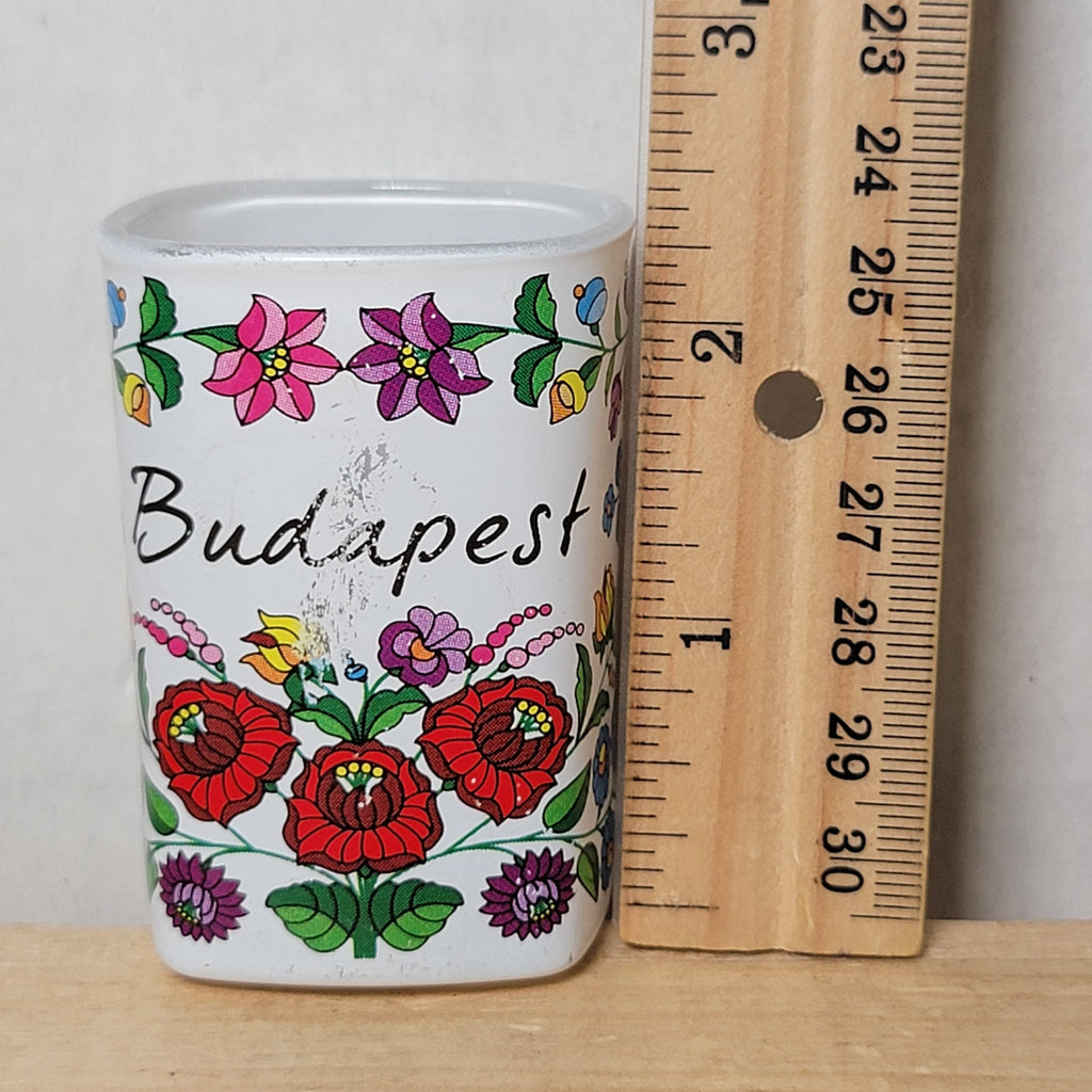 Square Shot Glass Budapest, Hungary w/ Flowers
