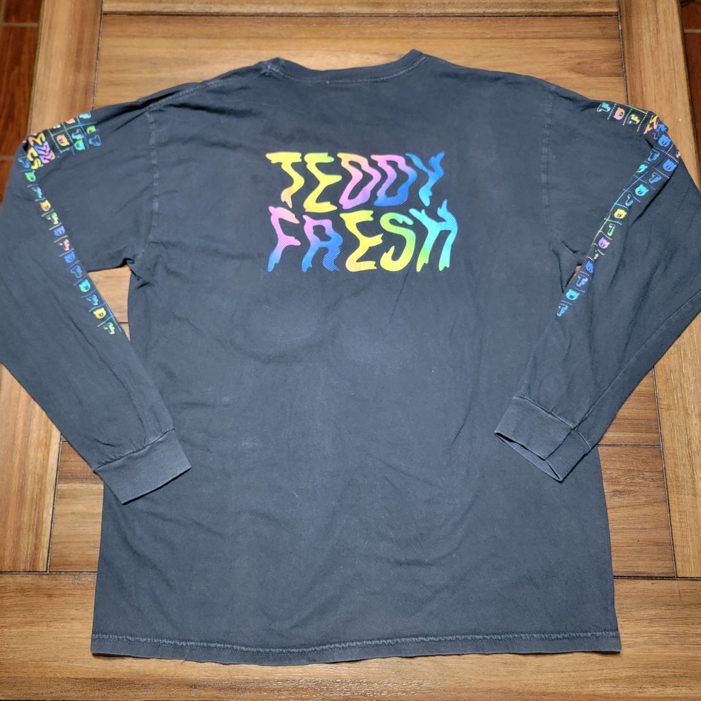 Teddy Fresh Black LS Unisex Tee Shakey Logo & Sleeves Logos - Size Large