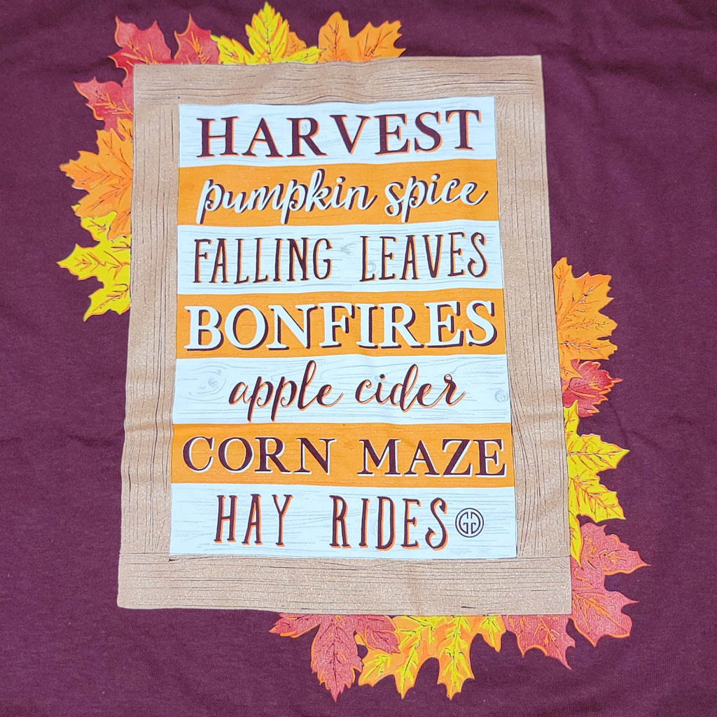 Girlie Girl Originals LS Burgundy Fall Tee "Harvest Pumpkin Spice" - Size Large