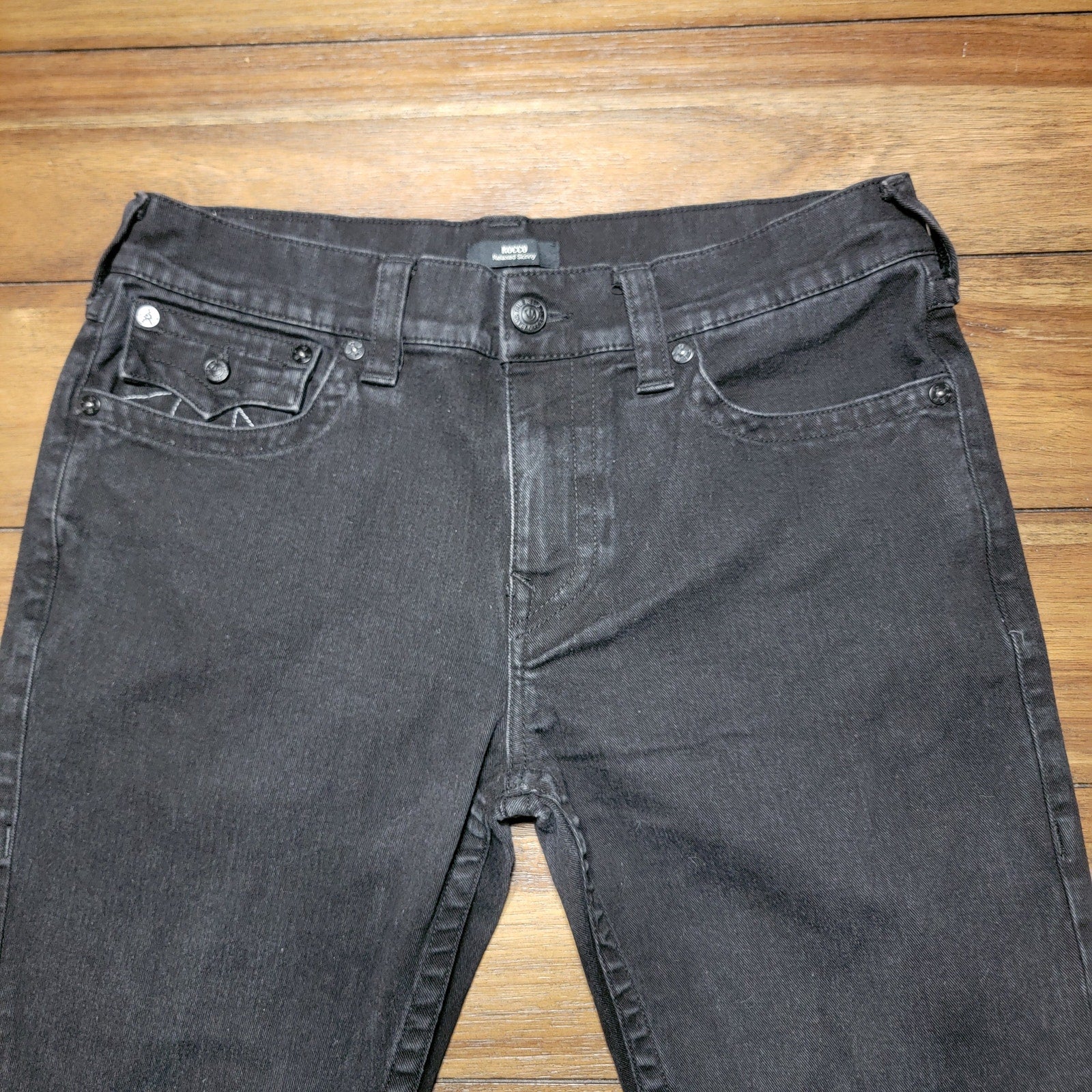 True Religion Rocco Relaxed Skinny Black Denim Jeans - Size 34