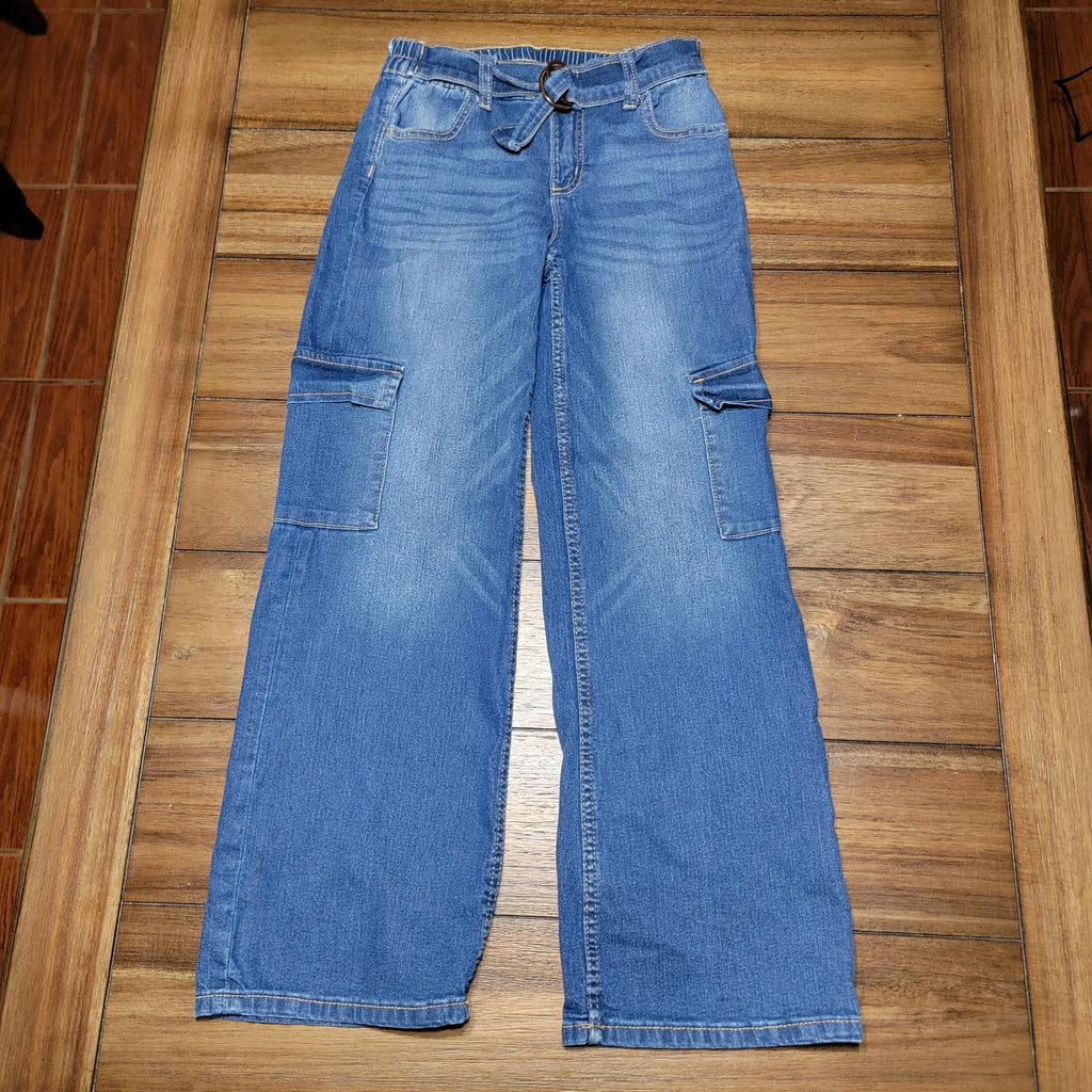 Justice Girls Cargo Denim Jeans w/ Built In Belt - Size 12