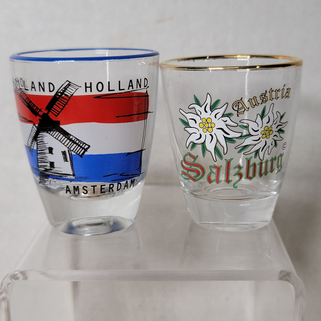Set of 2 European Mini Shot Glasses: Amsterdam Holland / Salzbury Austria