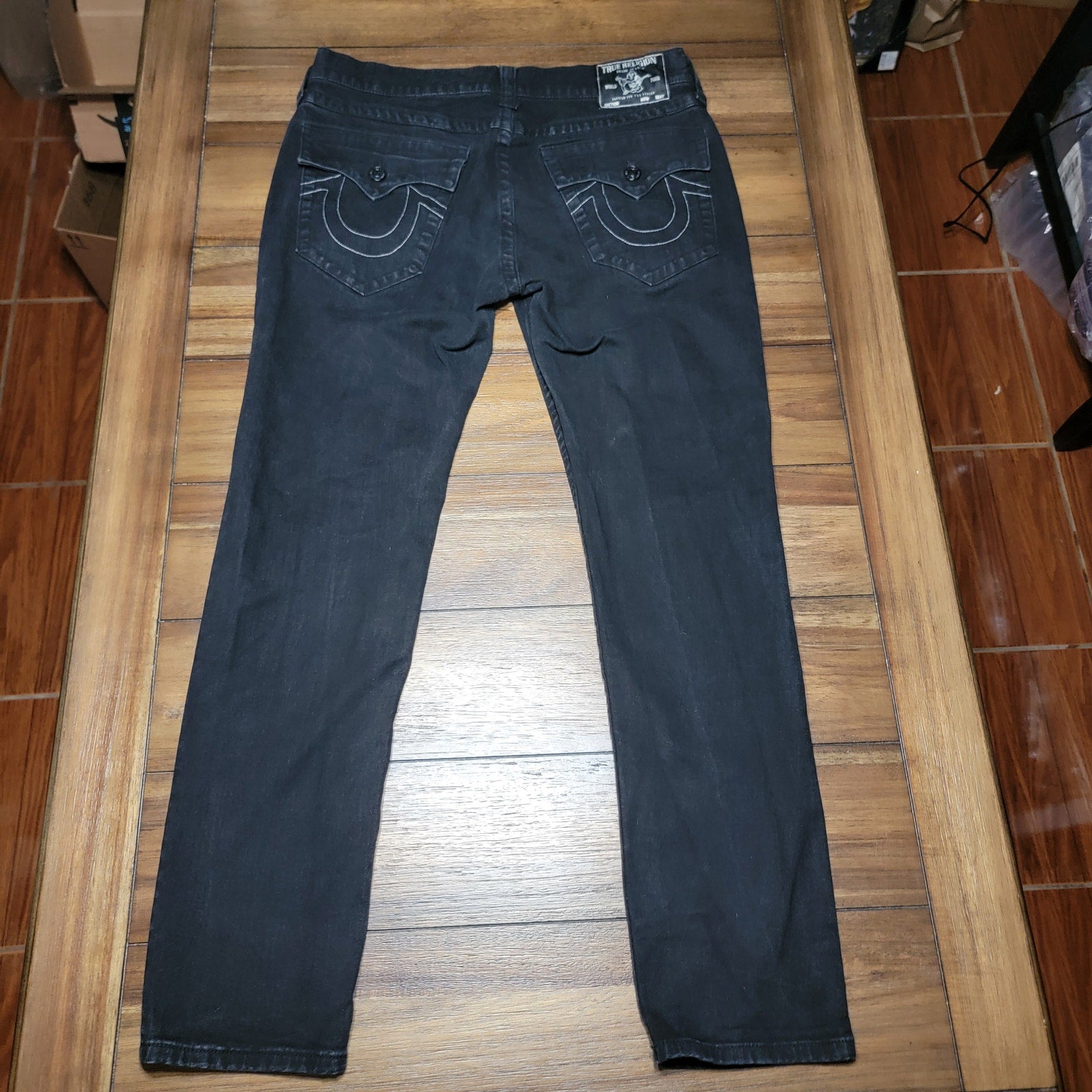 True Religion Rocco Relaxed Skinny Black Denim Jeans - Size 34