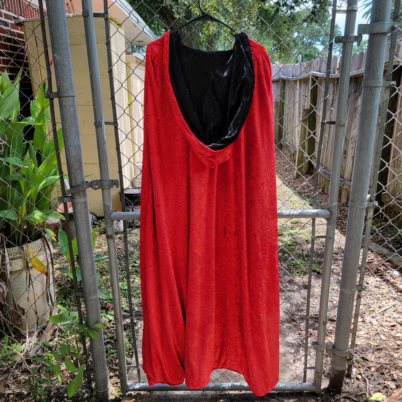 Unbranded Red / Black Reversable Velvet Hooded Long Cloak