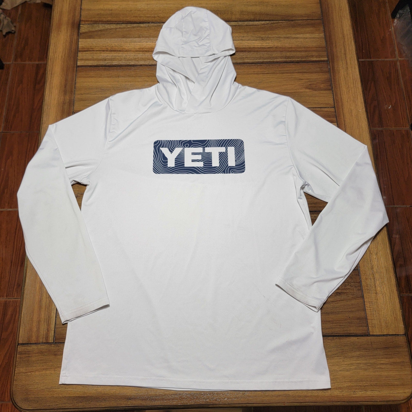 Yeti LS White Hooded Unisex Sunshirt - Size Large