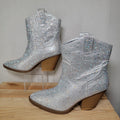 Forever Silver Rhinestone Cowboy Ankle Boots - Size 7