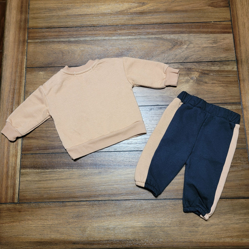 2 Pc RZ by Rachel Zoe Infant Black & Tan Jogger Set w/ Pocket & Smile -Size 3/6M