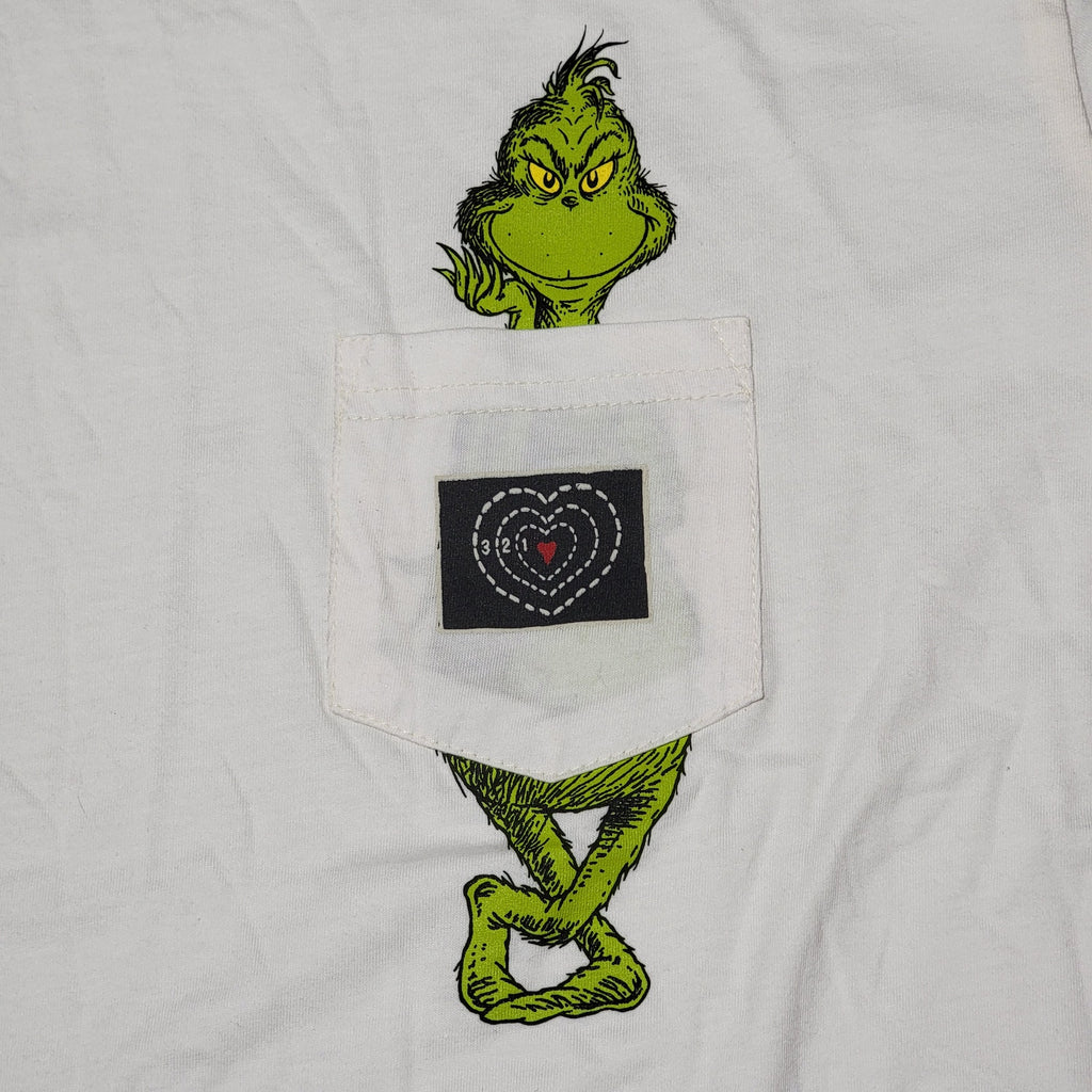 Billabong x Dr. Seuss Unisex White Tee The Grinch Heart on Pocket - Size XL