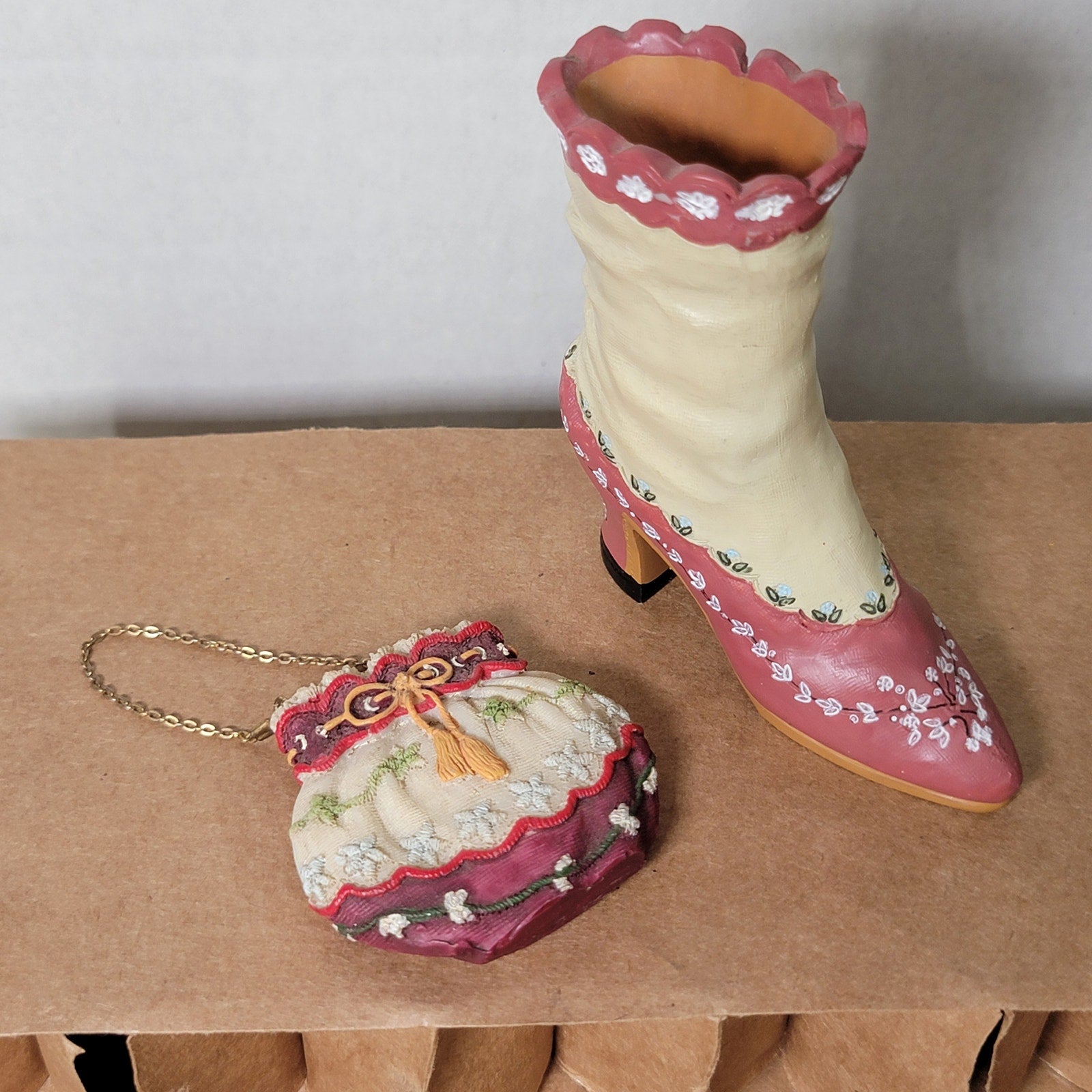 Set of 4 Victorian Style Resin Heels Shoes & Boot w/ Matching Bag