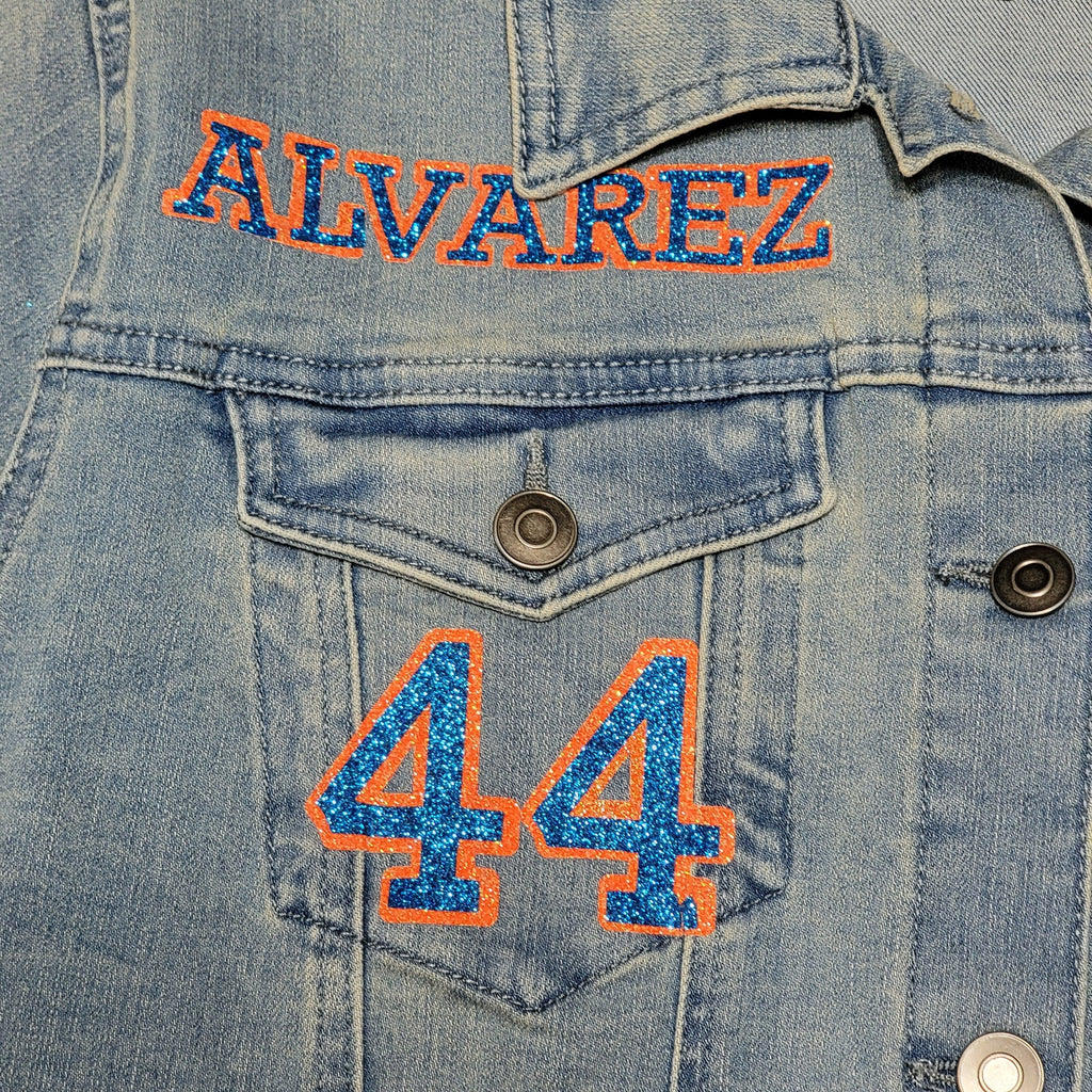 Custom Made Houston Astros Denim Jacket "Alvarez 44" Glitter - Size XXL NWT