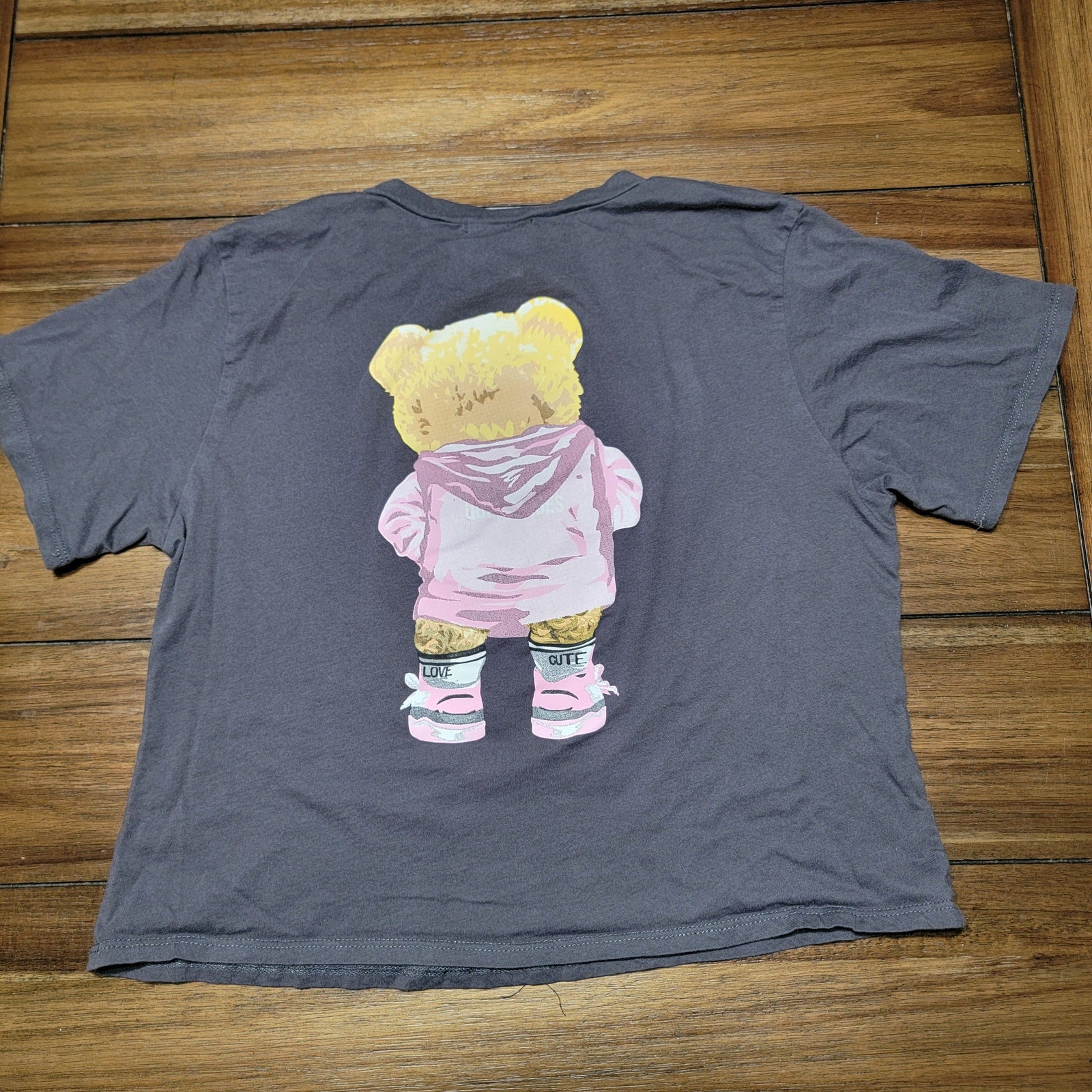 French Pastry Dark Grey Tee Hoodie Bear - Size Medium