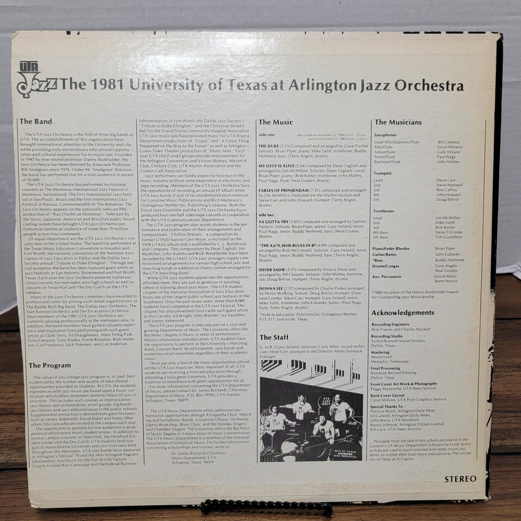 VTG VINYL The 1981 Univ of Texas at Arlington Jazz Orchestra - RARE