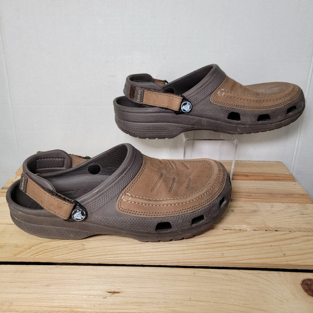 Crocs Men's Yukon Vista Clogs in Khaki and Espresso Brown - Size 8