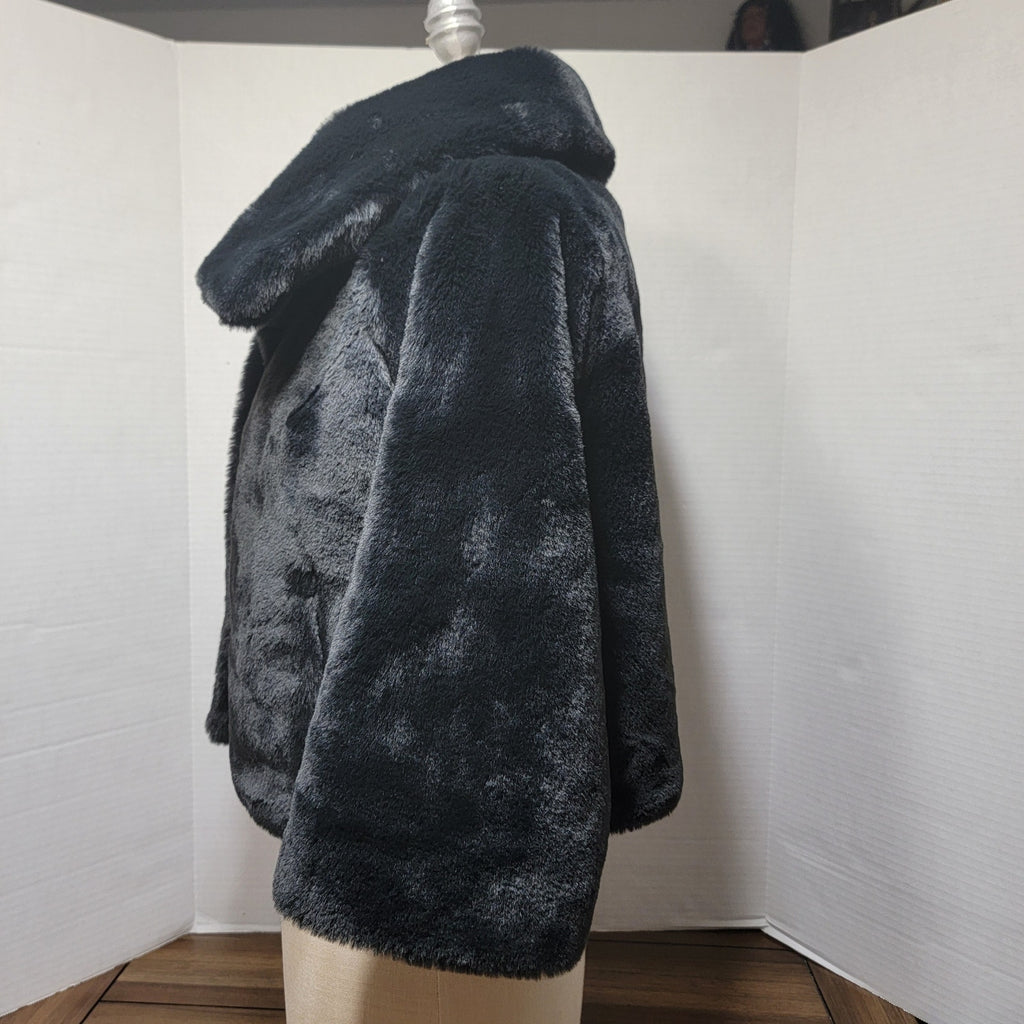 White House Black Market Black Faux Fur Crop Coat - Size Small