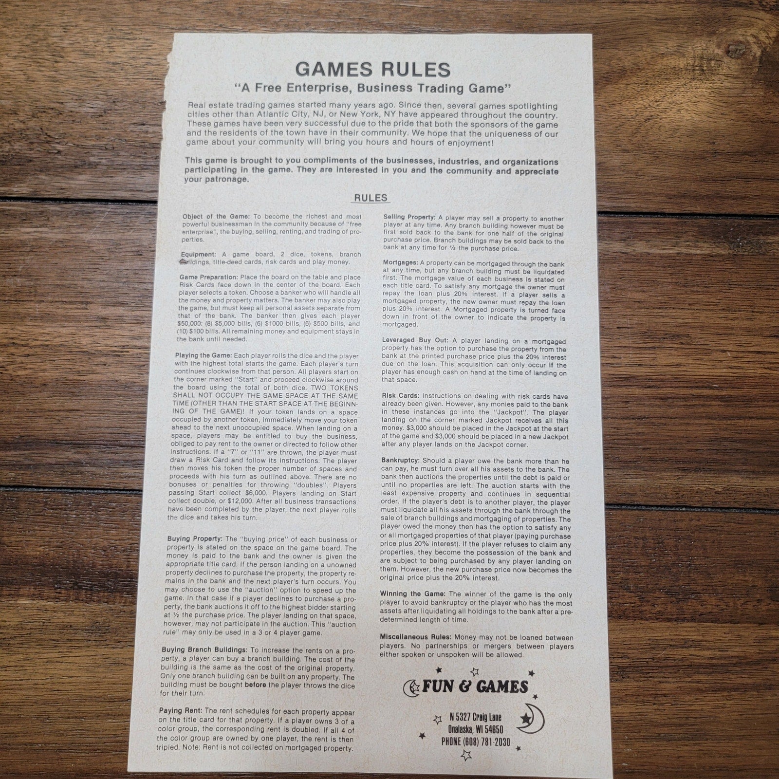 VINTAGE Texas City / La Marque (Texas) Board Game: Your Hometown Tycoon Game