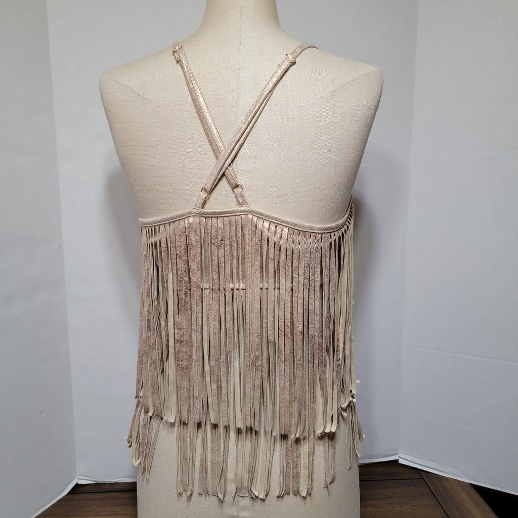 Shyanne Lt. Golden Women's Cropped Fringe Tank Top - Size Small