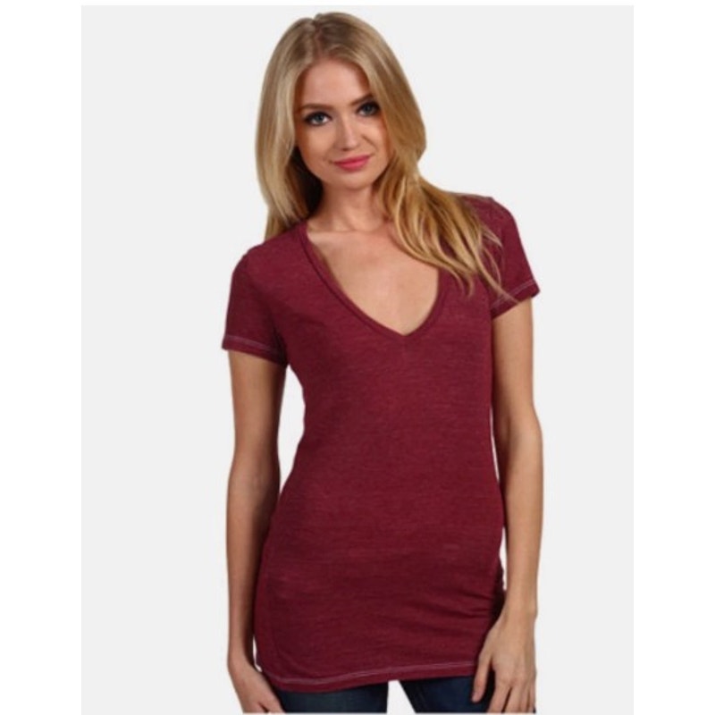 True Religion Burgundy V-Neck Tee "Fashion For The Senses" - Size Medium*