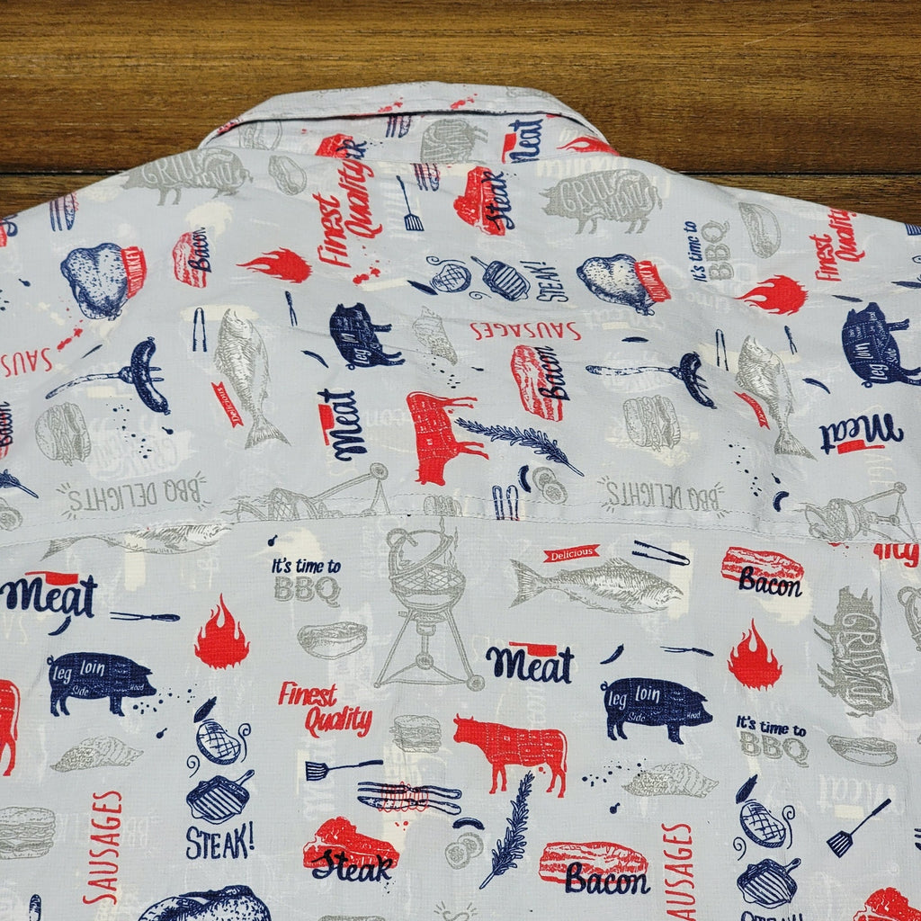 Coleman Lt Blue Button Up Shirt Grilling Meats - Size XXL