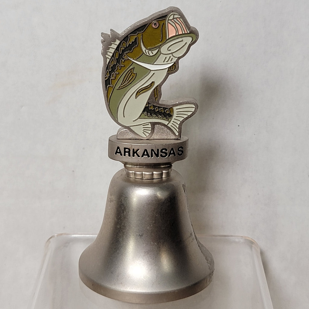 Silver-Toned Metal Arkansas State Souvenir Bell w/ Bass Fish Topper