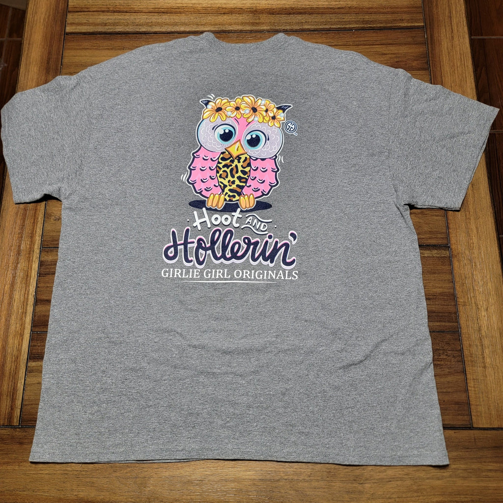 Girlie Girl Originals Grey Tee Owl "Hoot And Hollerin'" - Size XL
