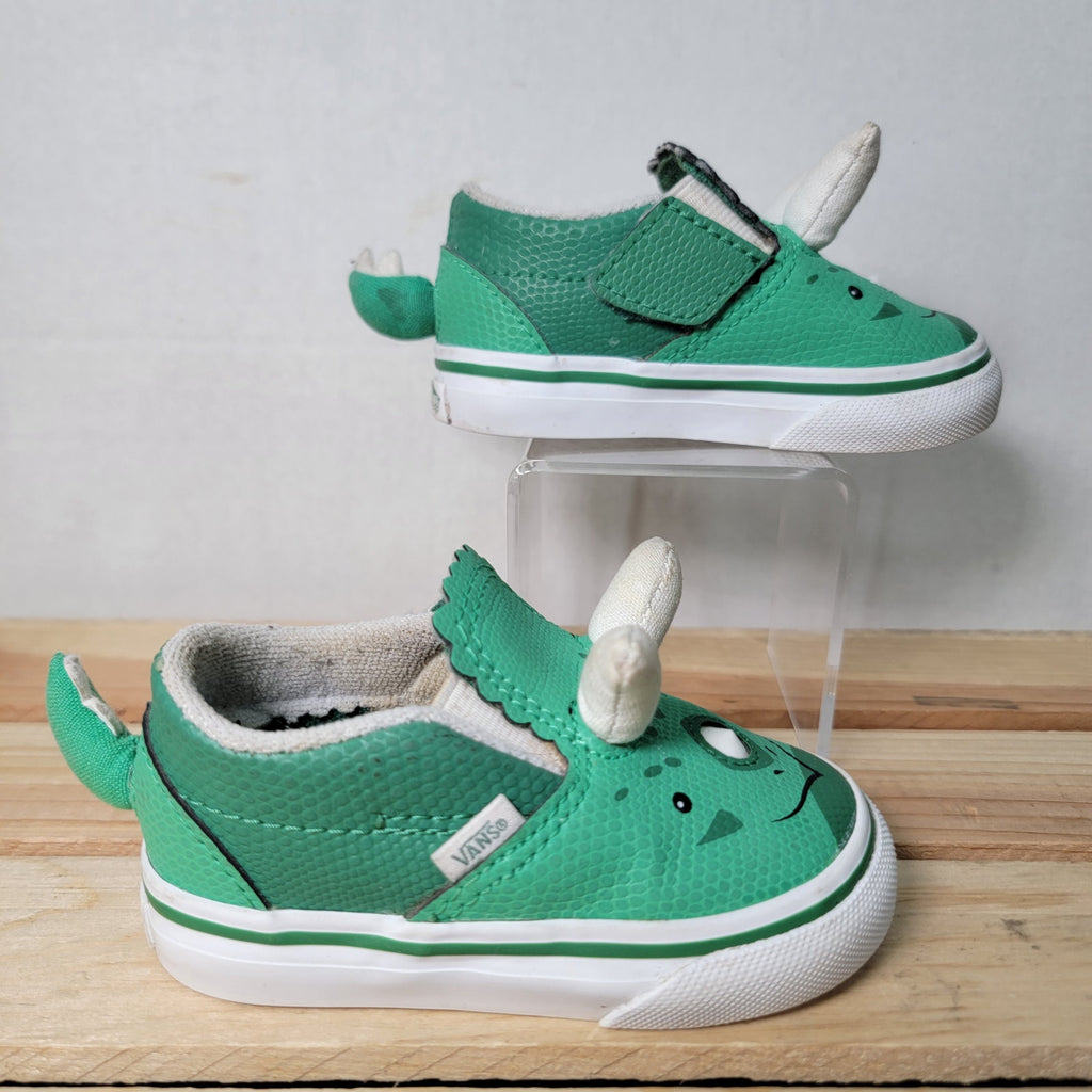 VANS Toddler Triceratops Green Slip-Ons w/ Box - Size 4T