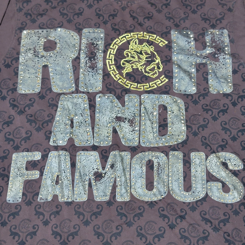 Cezer LS Brown Unisex Tee w/ Bling "Rich And Famous" - Size 3X