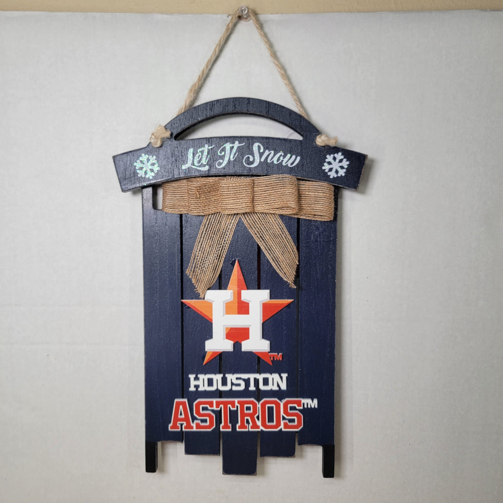 FOCO MLB Merch Houston Astros Christmas Sled Sign "Let It Snow" - NWT
