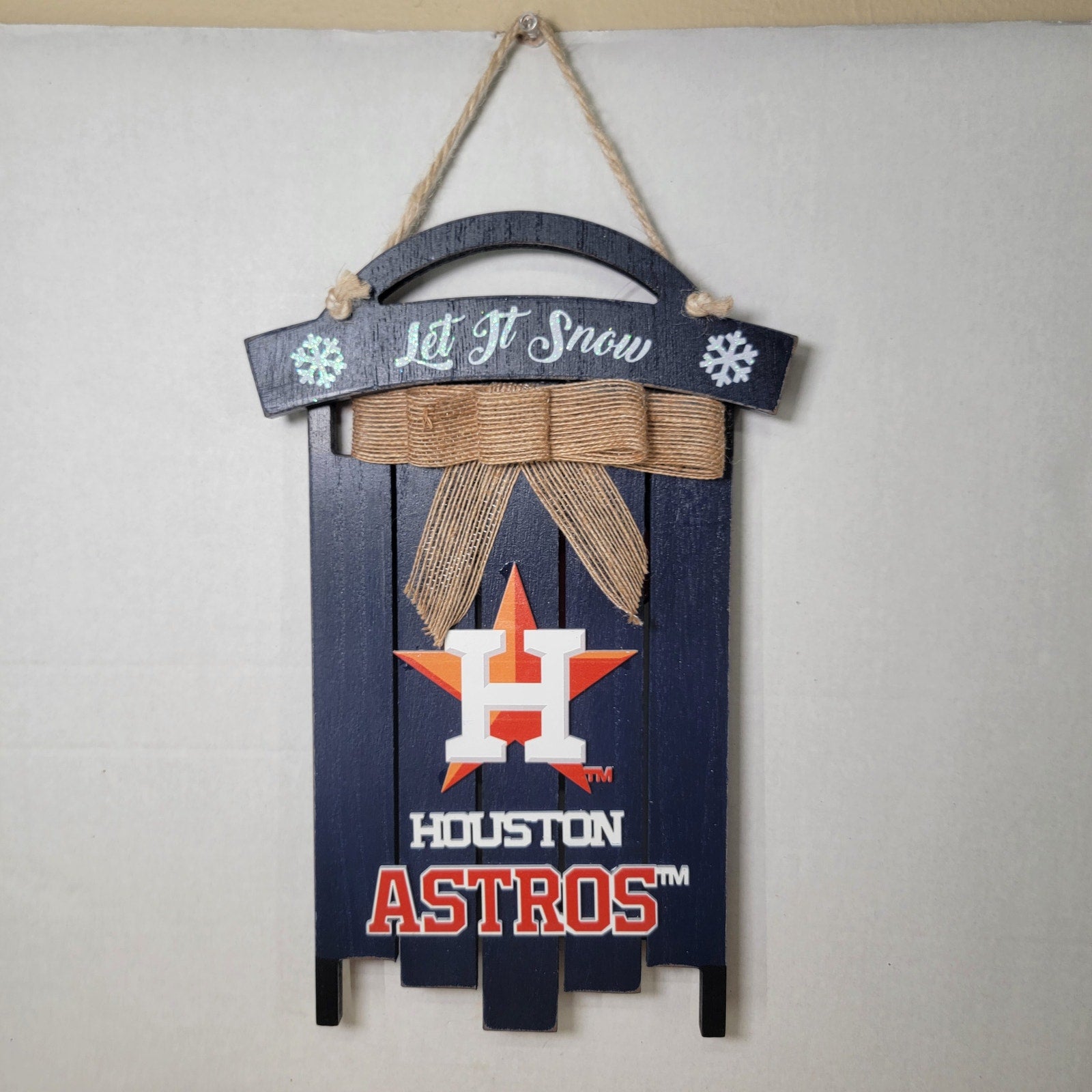 FOCO MLB Merch Houston Astros Christmas Sled Sign "Let It Snow" - NWT