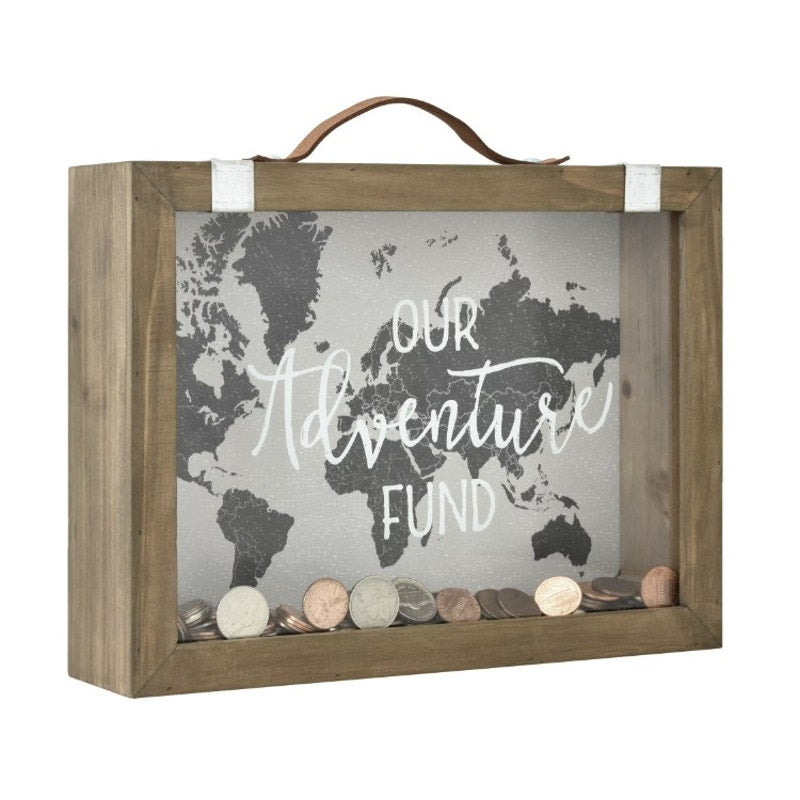 Mainstays Wooden "Our Adventure Fund" Bank Vintage Suitcase Design