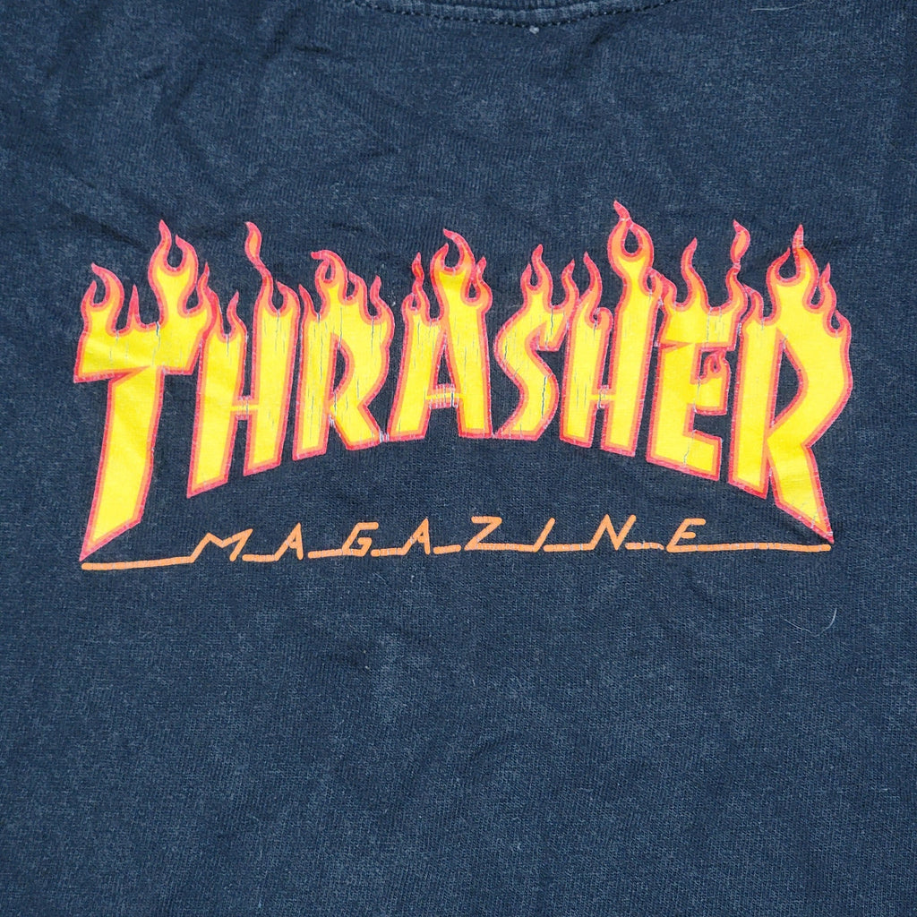 Thrasher Magazine Black Crop Tee Flame Logo - Size XS