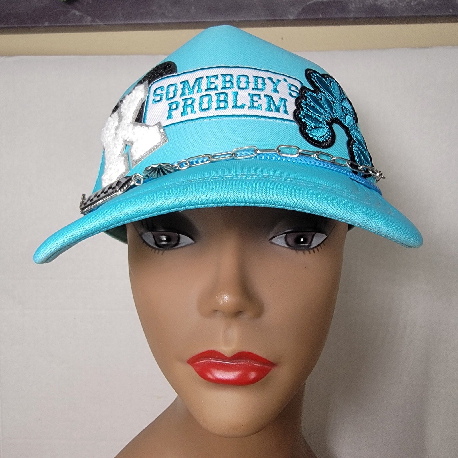 "Somebody's Problem" Turquoise Snapback Trucker Hat w/ Chain
