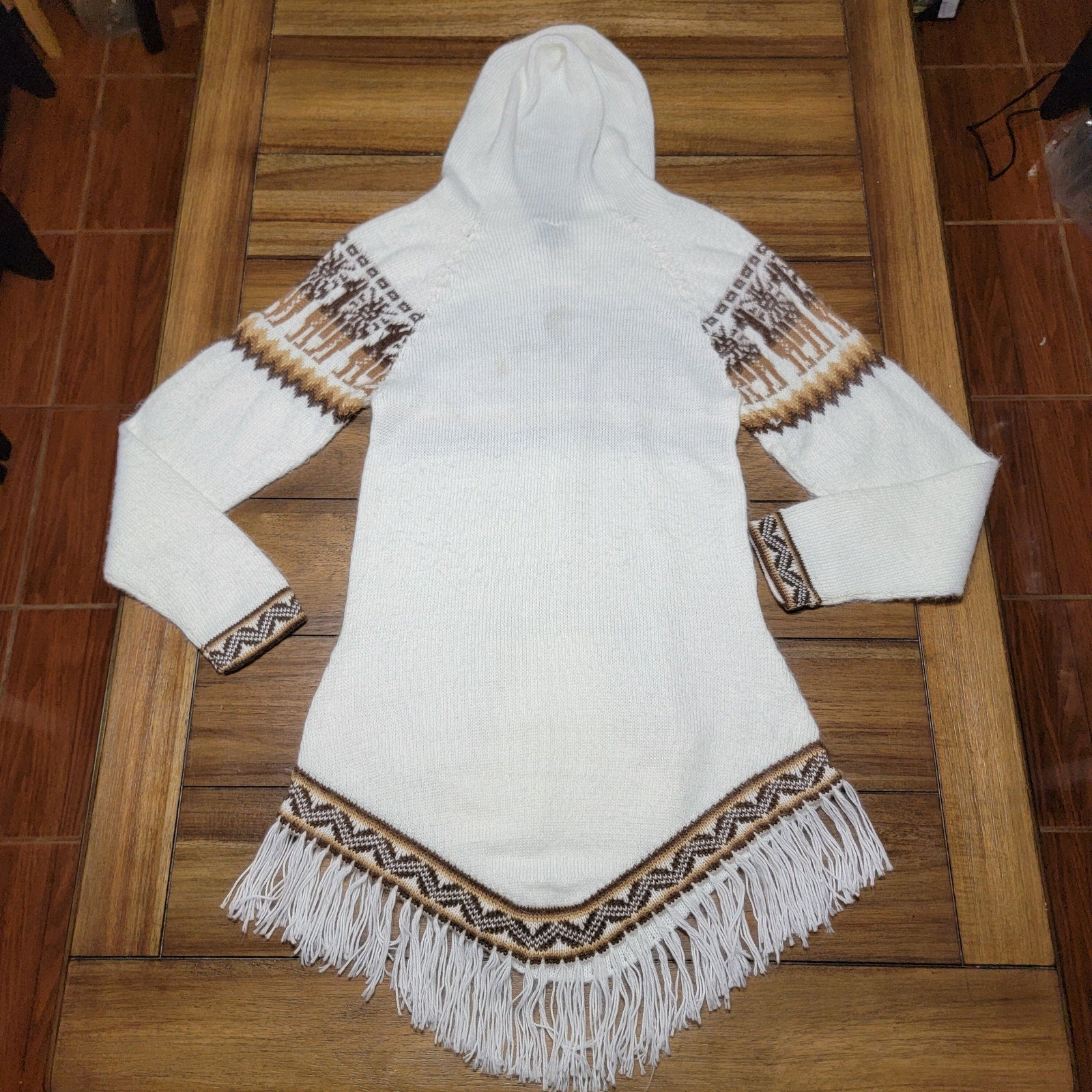 Kactus Long Pull Over Knitted Hooded Sweater 100% Alpaca Wool - Size XS