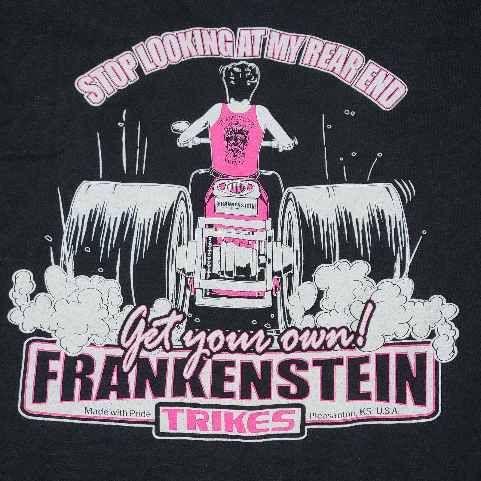 Frankenstein Trikes Black Tee "Stop Looking At My Rear End" - Size Medium