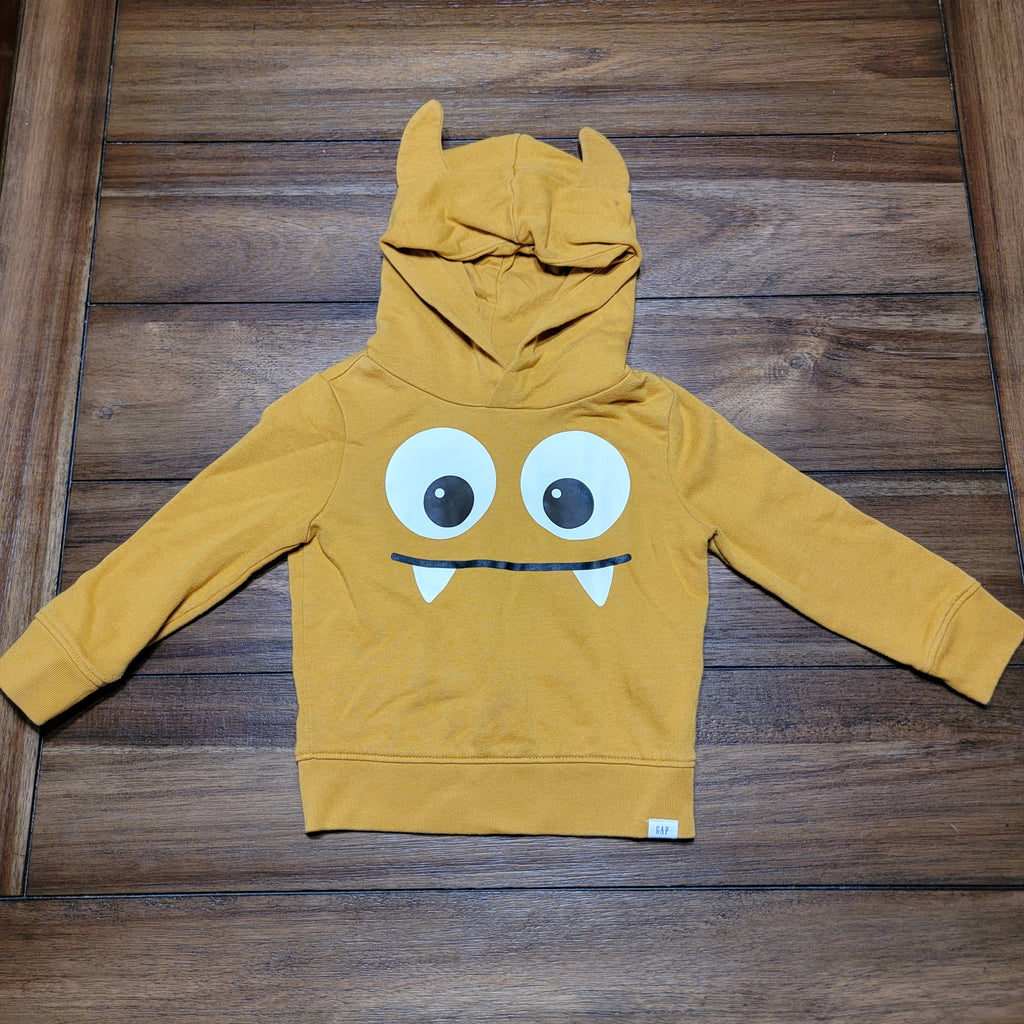 Baby Gap LS Yellow Monster Horned Hoodie - Size 2 Years (24M)