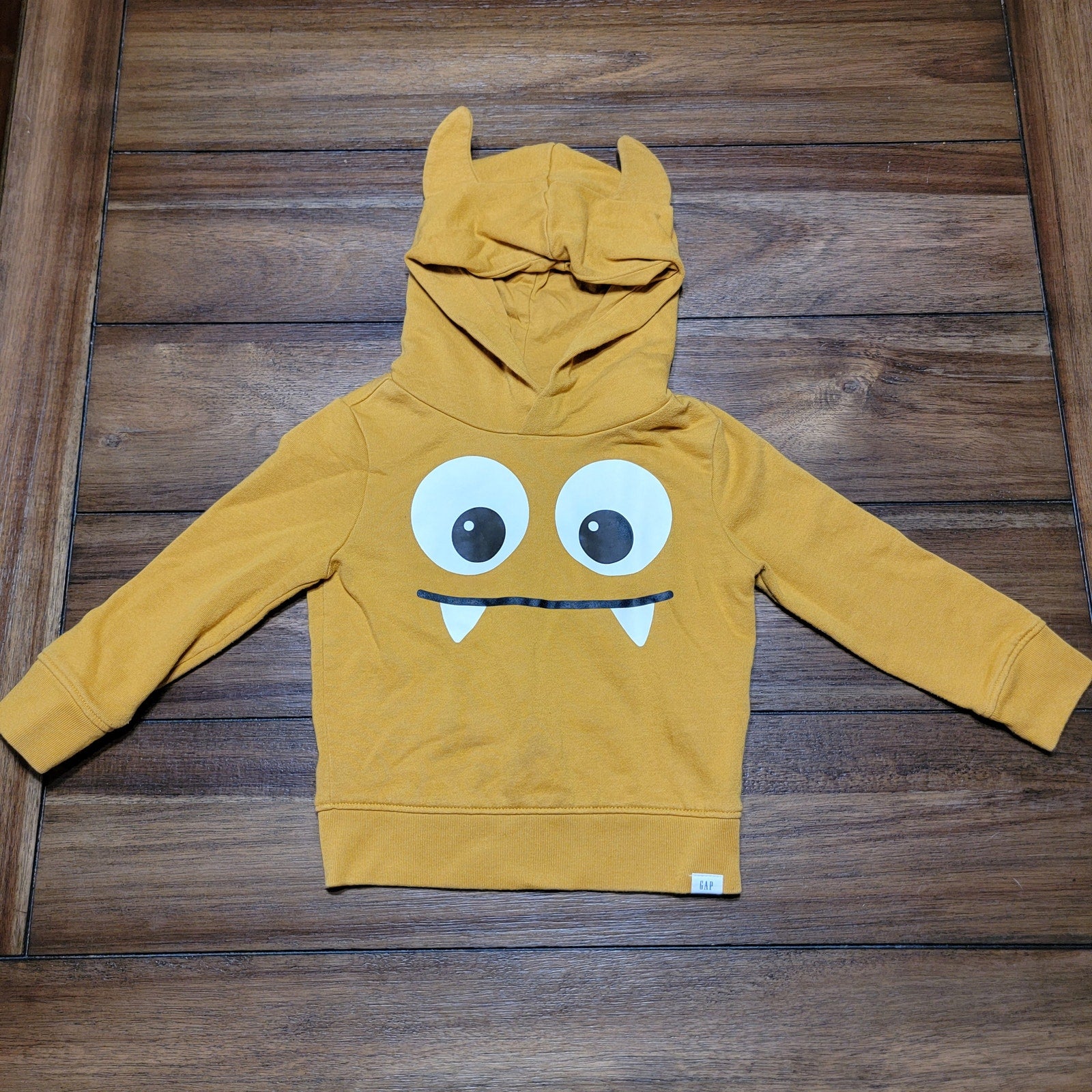 Baby Gap LS Yellow Monster Horned Hoodie - Size 2 Years (24M)