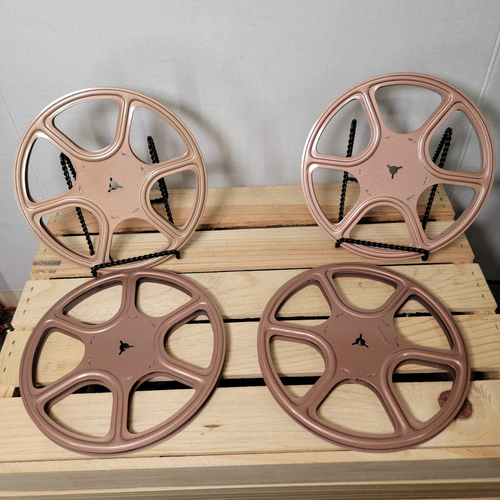 VINTAGE Set of 4 Metal Film Reels & Cans for 8mm or 16mm Home Movies