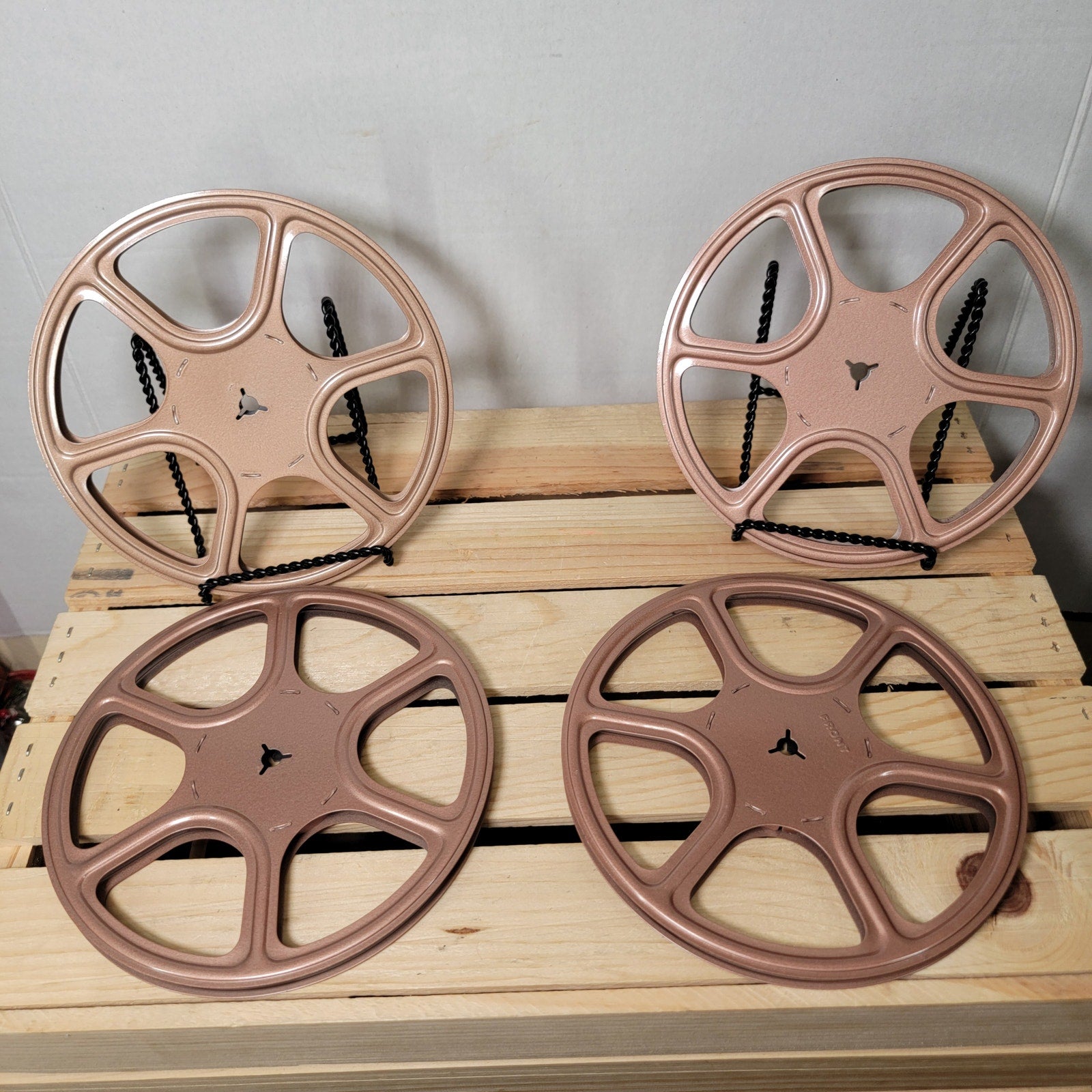 VINTAGE Set of 4 Metal Film Reels & Cans for 8mm or 16mm Home Movies