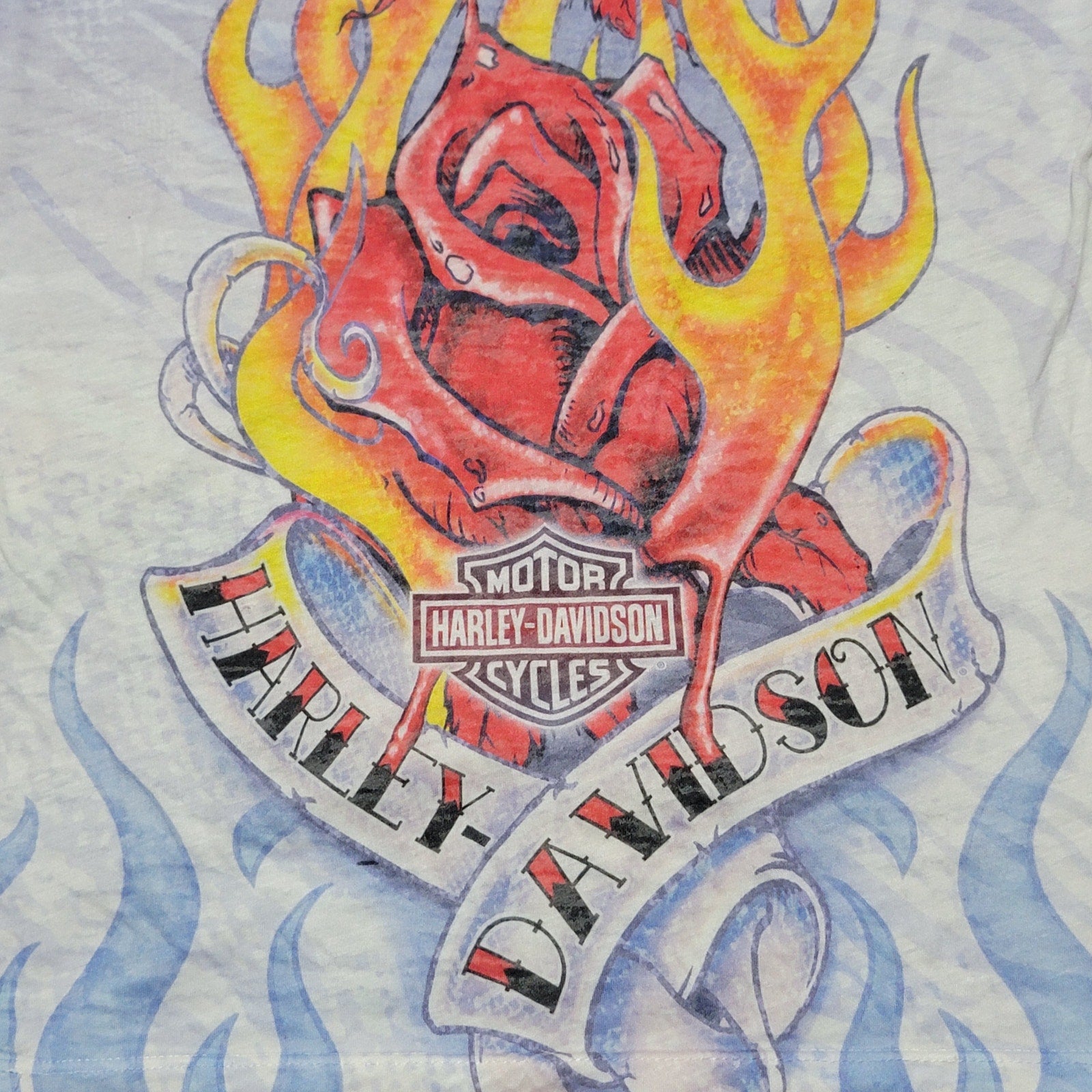 Harley-Davidson Lt. Blue Blouse Flame Roses - Size Junior XL