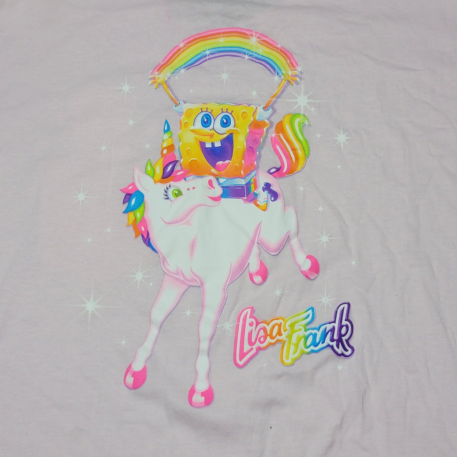 Lisa Frank X Nickelodeon Pink Tee Spongebob on a Unicorn w/ Pocket - Size XL