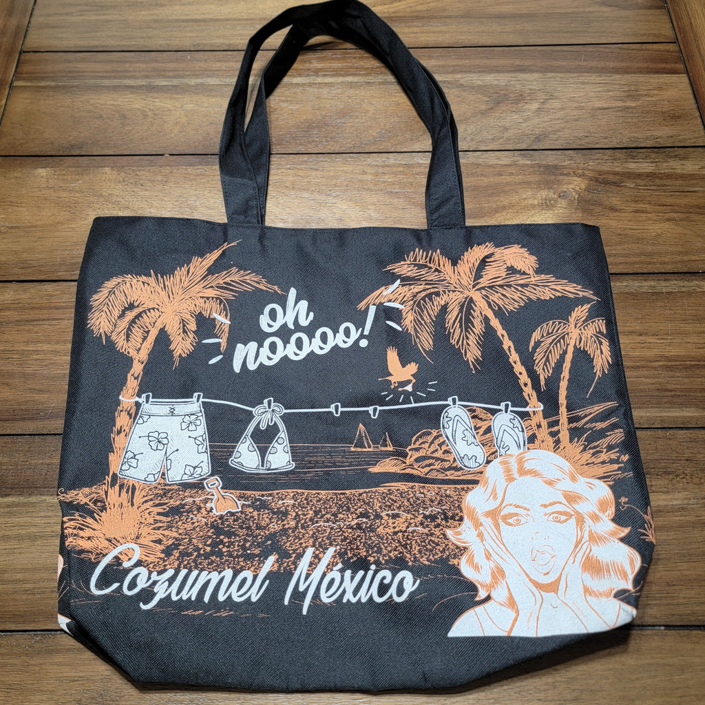 Black Cozumel Mexico Canvas Tote w/ Zipper "oh noooo!"